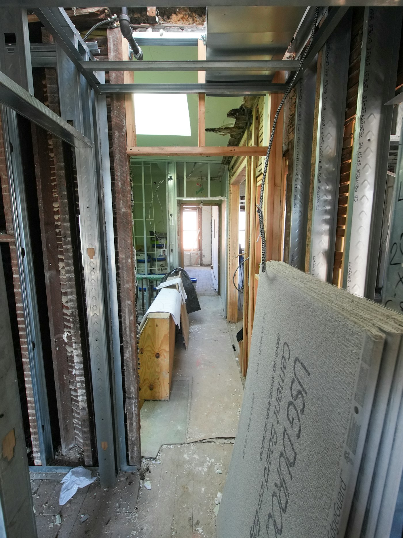 Interior renovation with metal studs and cement board