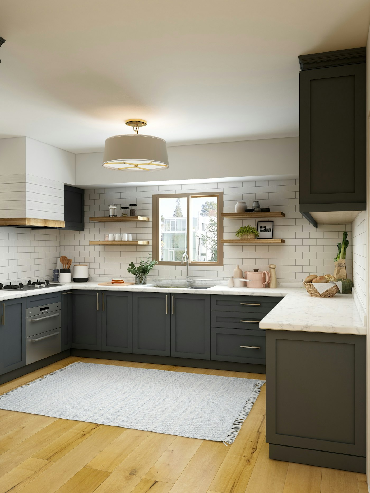 Stone countertops in a finished kitchen